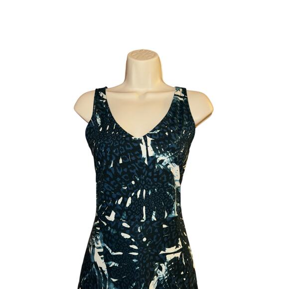 Chaps womens teal leaf print midi jersey dress size S - Picture 5 of 6